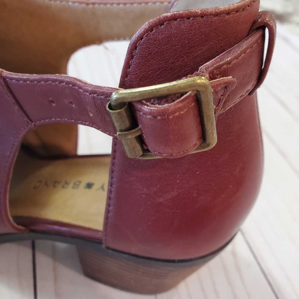 Lucky Brand Burgundy Leather Barimo Open Toe Bootie Size 7.5 - Picture 15 of 16